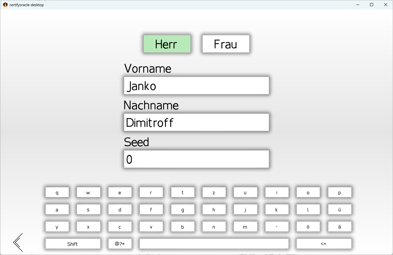 CertOra - Setupscreen